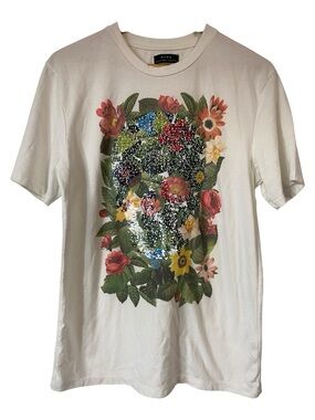 Zara Floral Sequin Skull T-Shirt Cream White Graphic Tee M